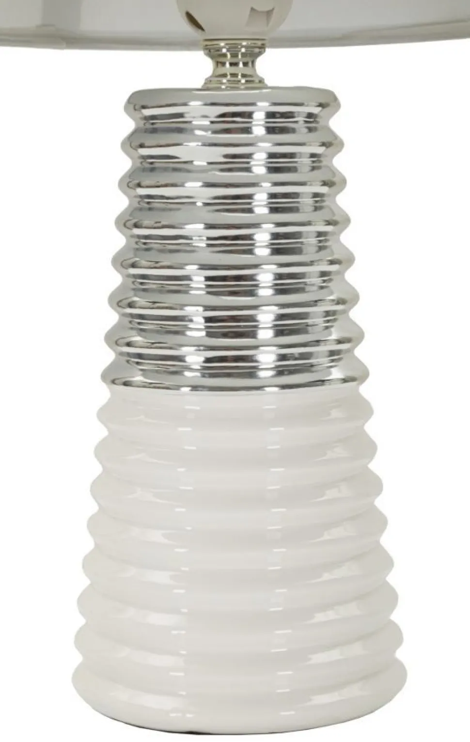 Lampe de table Candela céramique blanche abat-jour tissu argenté