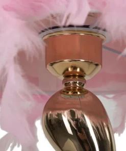 Lampe de table Chariot Métal Doré Abat-jour plumes synthétiques Roses