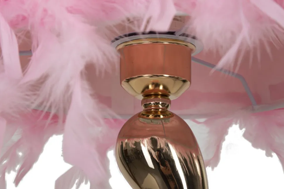 Lampe de table Chariot Métal Doré Abat-jour plumes synthétiques Roses