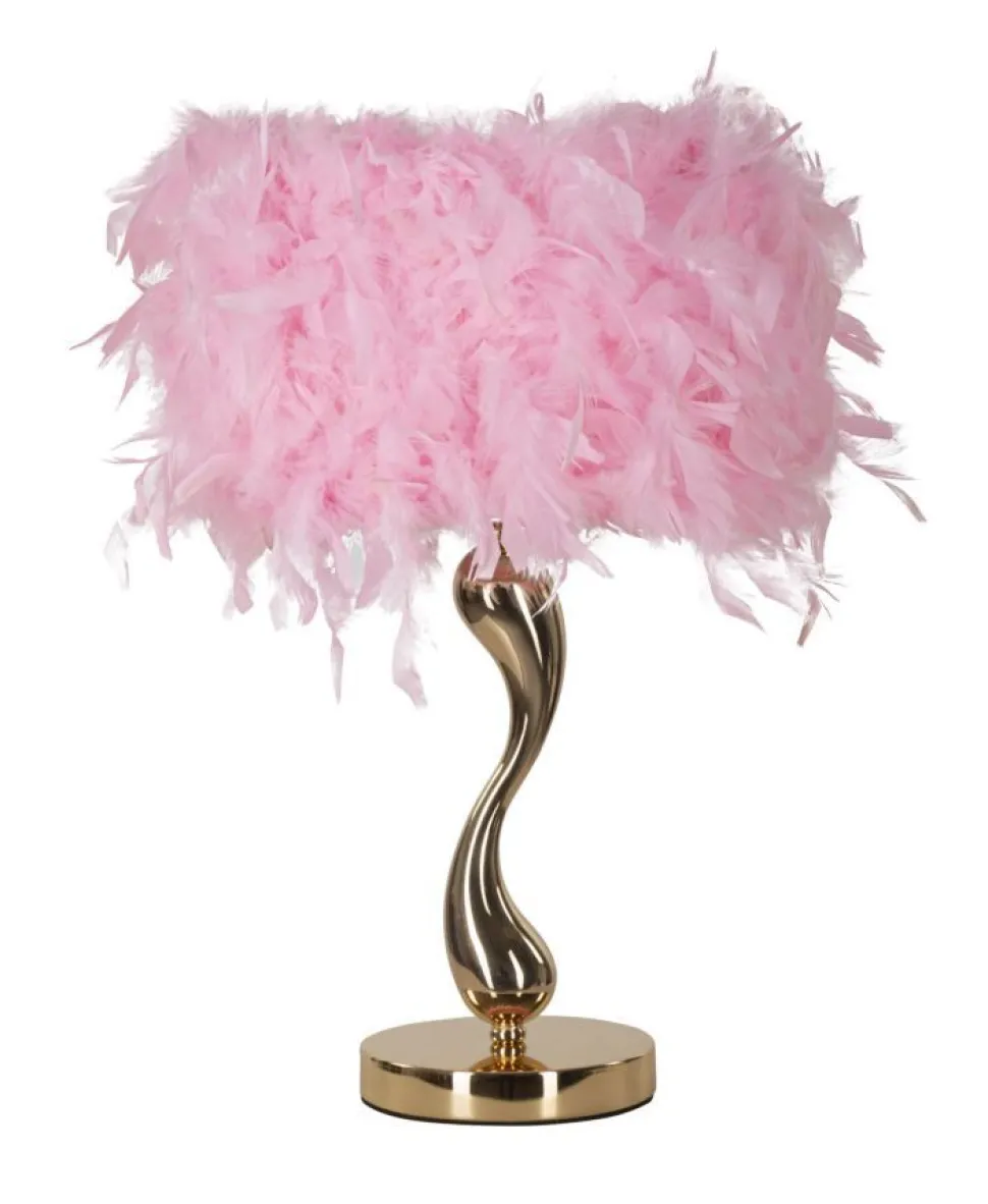 Lampe de table Chariot Métal Doré Abat-jour plumes synthétiques Roses