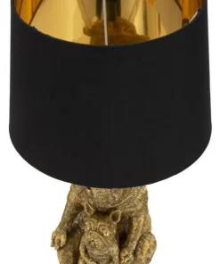 Lampe de table Chien en résine dorée abat-jour tissu Noir