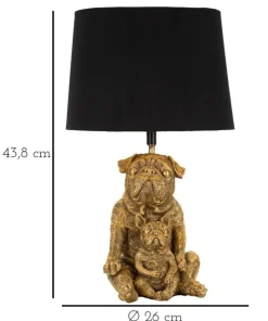 Lampe de table Chien en résine dorée abat-jour tissu Noir