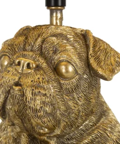 Lampe de table Chien en résine dorée abat-jour tissu Noir