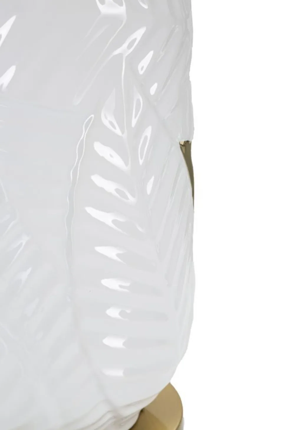 Lampe de table Céramique Blanche feuilles Dorées abat-jour Tissu Blanc bords Dorés
