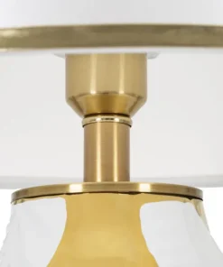 Lampe de table Céramique Blanche feuilles Dorées abat-jour Tissu Blanc bords Dorés