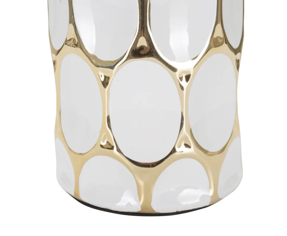 Lampe de table céramique blanche décorations dorées abat-jour tissu blanc