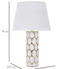 Lampe de table céramique blanche décorations dorées abat-jour tissu blanc