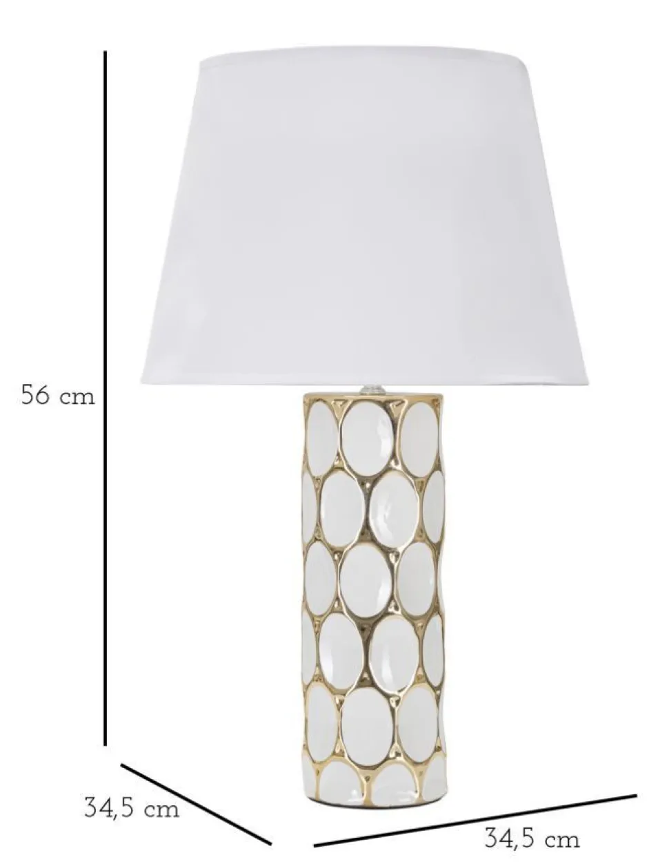Lampe de table céramique blanche décorations dorées abat-jour tissu blanc