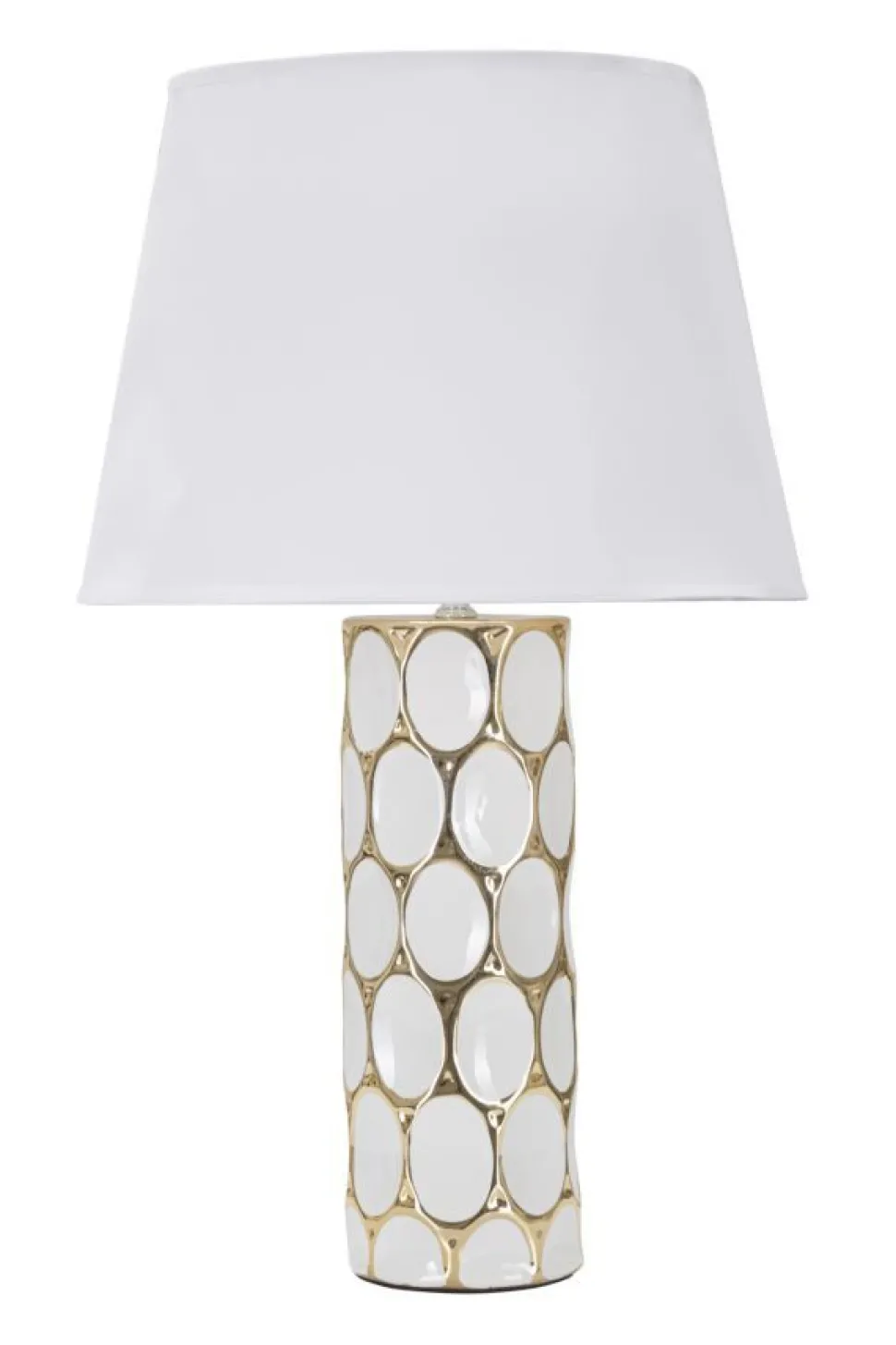 Lampe de table céramique blanche décorations dorées abat-jour tissu blanc
