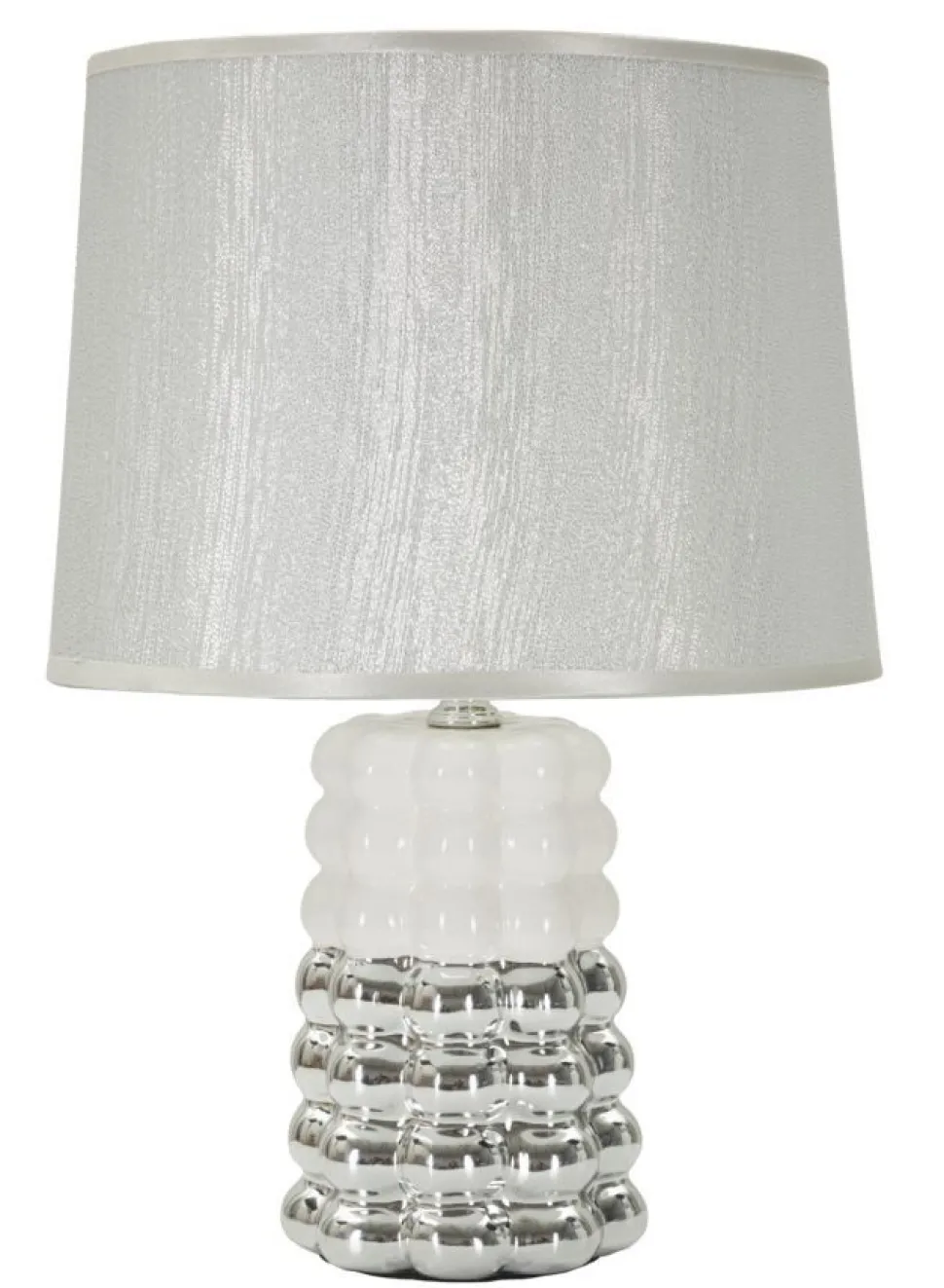 Lampe de table Céramique Blanche et Argentée Abat-jour Tissu Argenté
