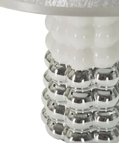 Lampe de table Céramique Blanche et Argentée Abat-jour Tissu Argenté