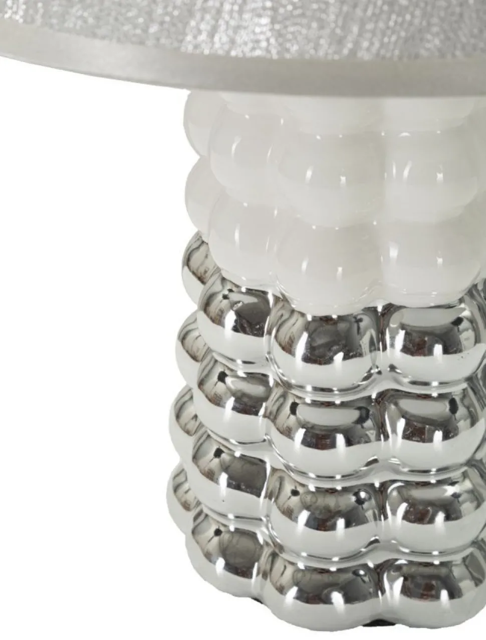 Lampe de table Céramique Blanche et Argentée Abat-jour Tissu Argenté