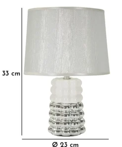 Lampe de table Céramique Blanche et Argentée Abat-jour Tissu Argenté