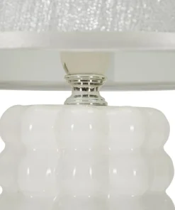 Lampe de table Céramique Blanche et Argentée Abat-jour Tissu Argenté