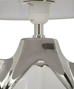 Lampe de table céramique blanche et grise abat-jour tissu blanc