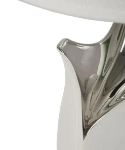 Lampe de table céramique blanche et grise abat-jour tissu blanc