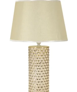 Lampe de table céramique dorée abat-jour tissu blanc