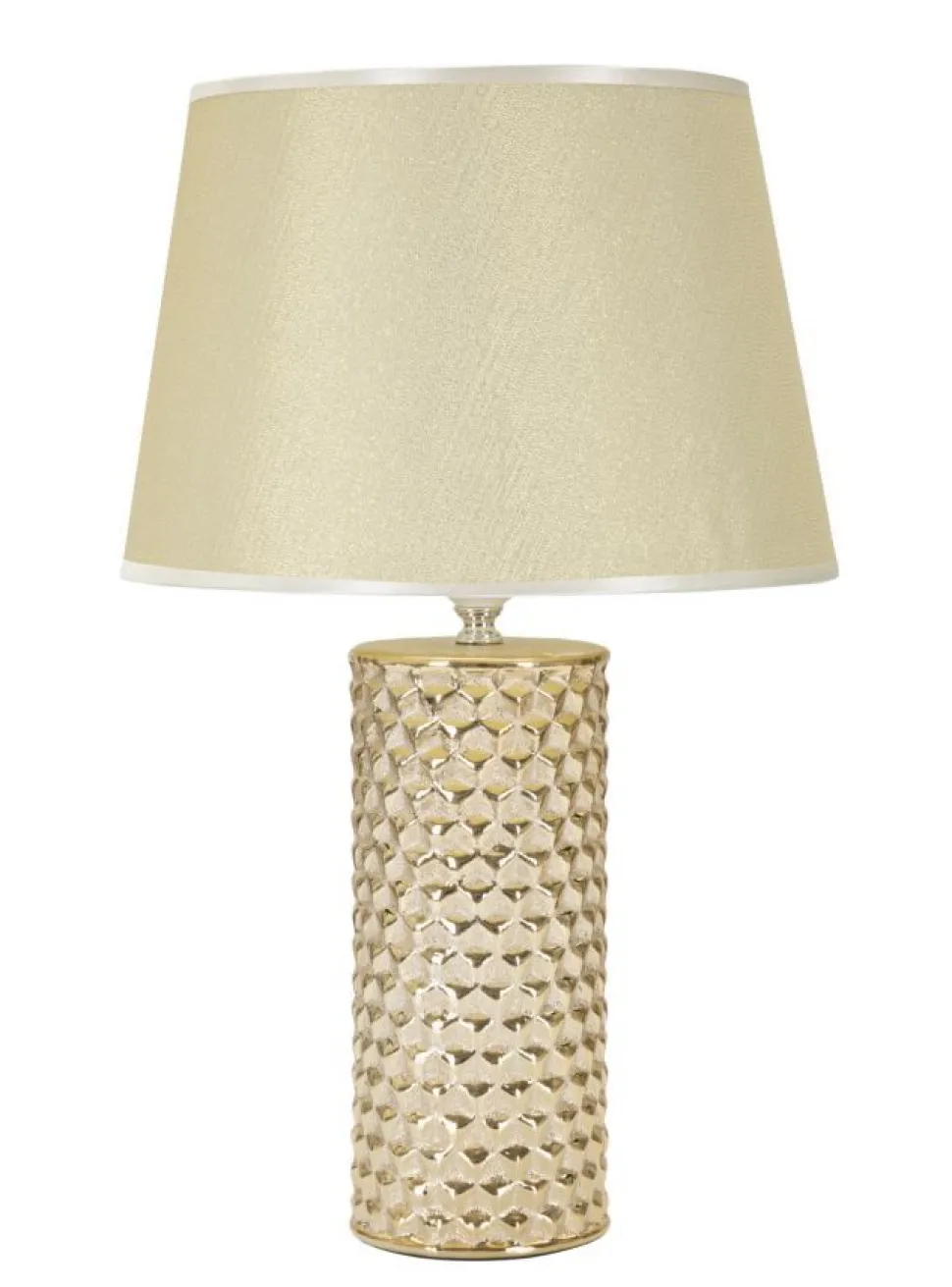 Lampe de table céramique dorée abat-jour tissu blanc
