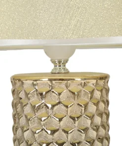Lampe de table céramique dorée abat-jour tissu blanc