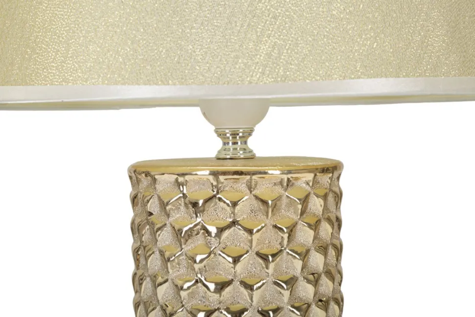 Lampe de table céramique dorée abat-jour tissu blanc