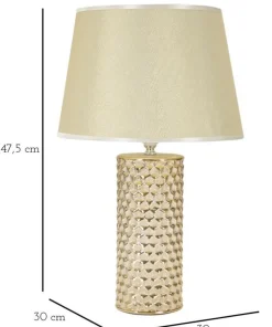 Lampe de table céramique dorée abat-jour tissu blanc
