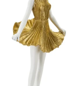 Lampe de table Dancer en métal et résine dorée abat-jour tissu blanc