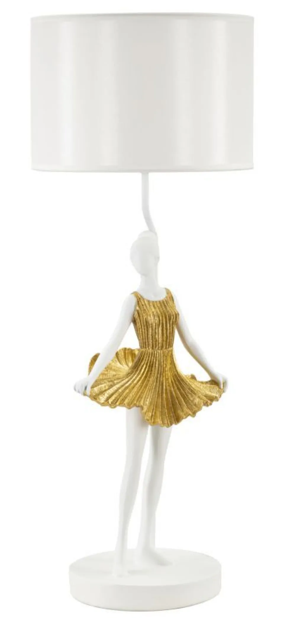 Lampe de table Dancer en métal et résine dorée abat-jour tissu blanc