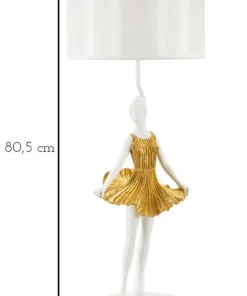Lampe de table Dancer en métal et résine dorée abat-jour tissu blanc