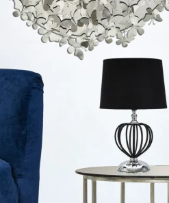 Lampe de table Darky Métal Noir abat-jour Tissu Noir décorations Métalliques Argentées