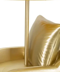 Lampe de table design années 70 polyrésine dorée abat-jour tissu Ocre Jaune