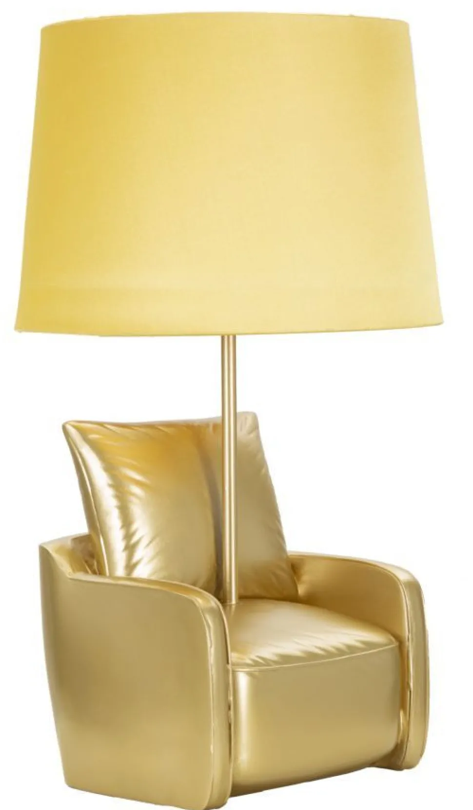 Lampe de table design années 70 polyrésine dorée abat-jour tissu Ocre Jaune