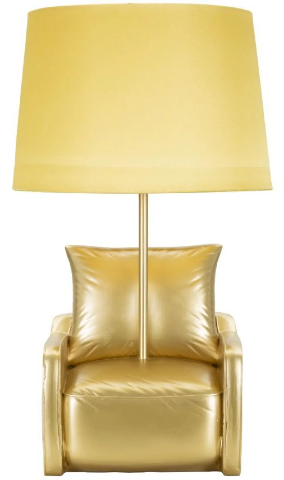 Lampe de table design années 70 polyrésine dorée abat-jour tissu Ocre Jaune