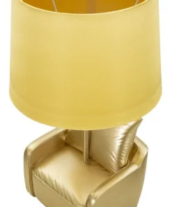 Lampe de table design années 70 polyrésine dorée abat-jour tissu Ocre Jaune