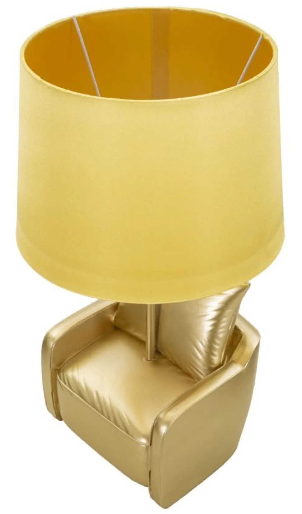 Lampe de table design années 70 polyrésine dorée abat-jour tissu Ocre Jaune