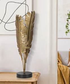 Lampe de table design feuilles de palmier en métal doré base ronde
