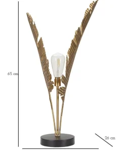 Lampe de table design feuilles de palmier en métal doré base ronde
