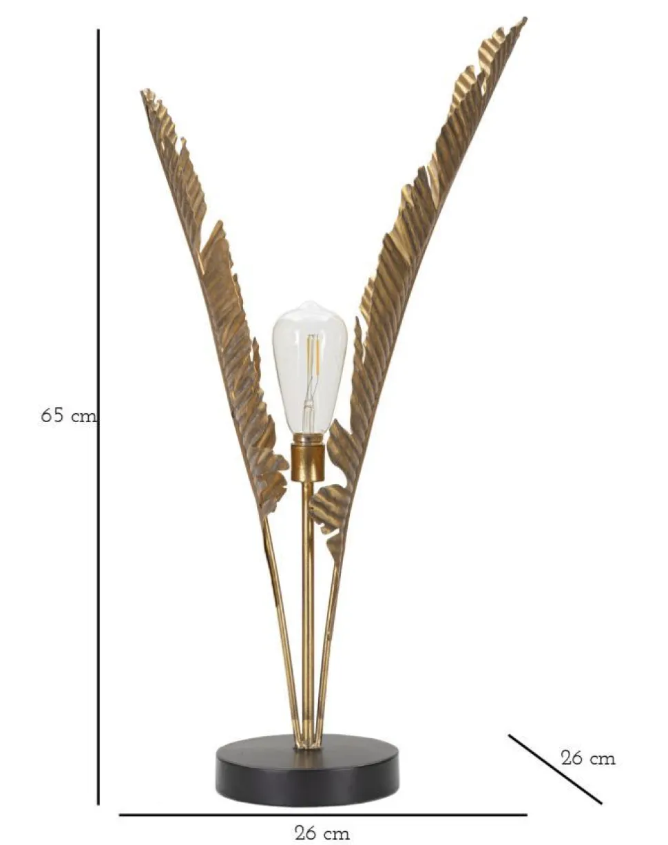 Lampe de table design feuilles de palmier en métal doré base ronde