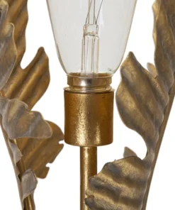 Lampe de table design feuilles de palmier en métal doré base ronde