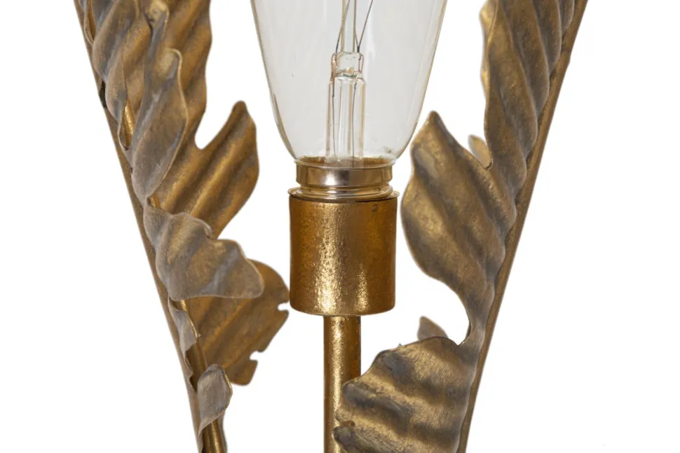 Lampe de table design feuilles de palmier en métal doré base ronde