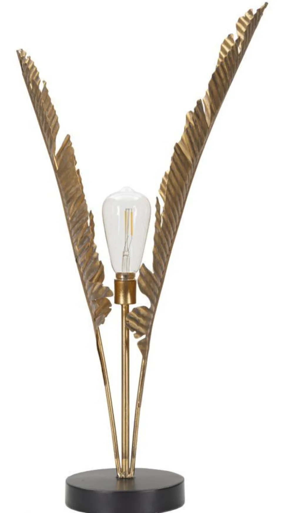 Lampe de table design feuilles de palmier en métal doré base ronde