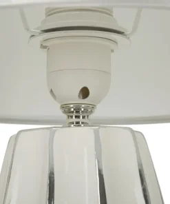 Lampe de table Emmi céramique blanche abat-jour tissu argenté