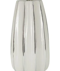 Lampe de table Emmi céramique blanche abat-jour tissu argenté