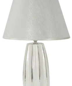 Lampe de table Emmi céramique blanche abat-jour tissu argenté