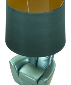 Lampe de table en polyrésine turquoise abat-jour tissu turquoise