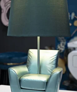 Lampe de table en polyrésine turquoise abat-jour tissu turquoise