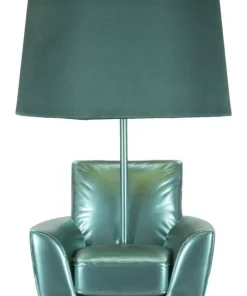 Lampe de table en polyrésine turquoise abat-jour tissu turquoise