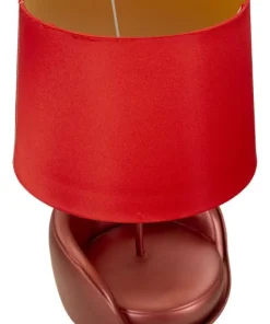 Lampe de table en résine rouge abat-jour tissu rouge