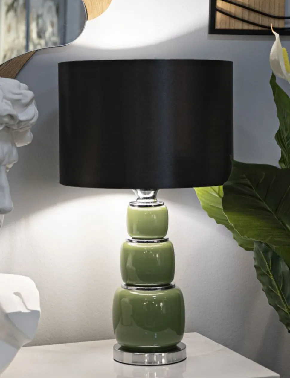 Lampe de table Eva Verre Vert abat-jour Velours Noir