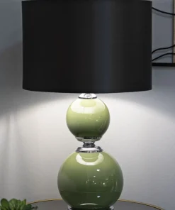 Lampe de table Eva Verre Vert abat-jour Velours Noir