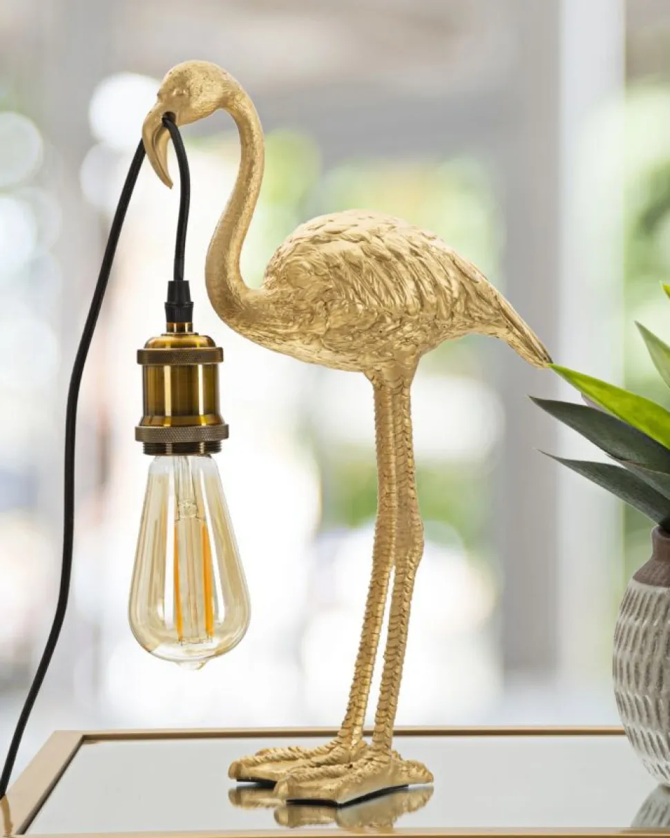 Lampe de table Flamant Rose résine dorée